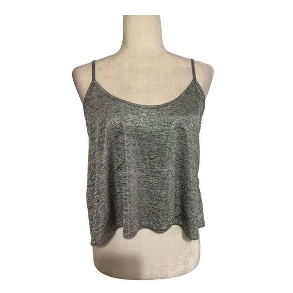 kimchi blue black gray metallic tank top cami crop xs - Picture 1 of 4